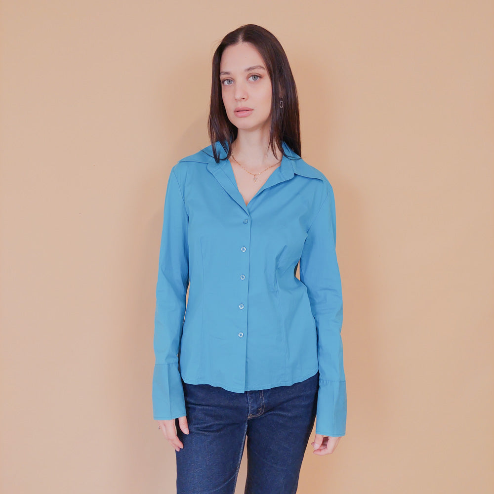 VIN-BLO-32607 Vintage πουκάμισο Y2K σιέλ S-Μ