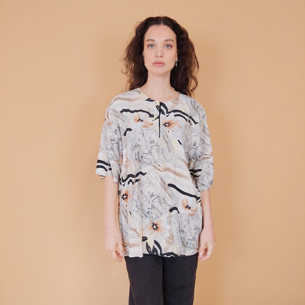 VIN-BLO-30849 Vintage εμπριμέ τοπ L-XL