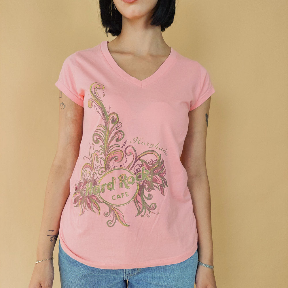 VIN-BLO-27938 Vintage ροζ HardRock T-shirt L