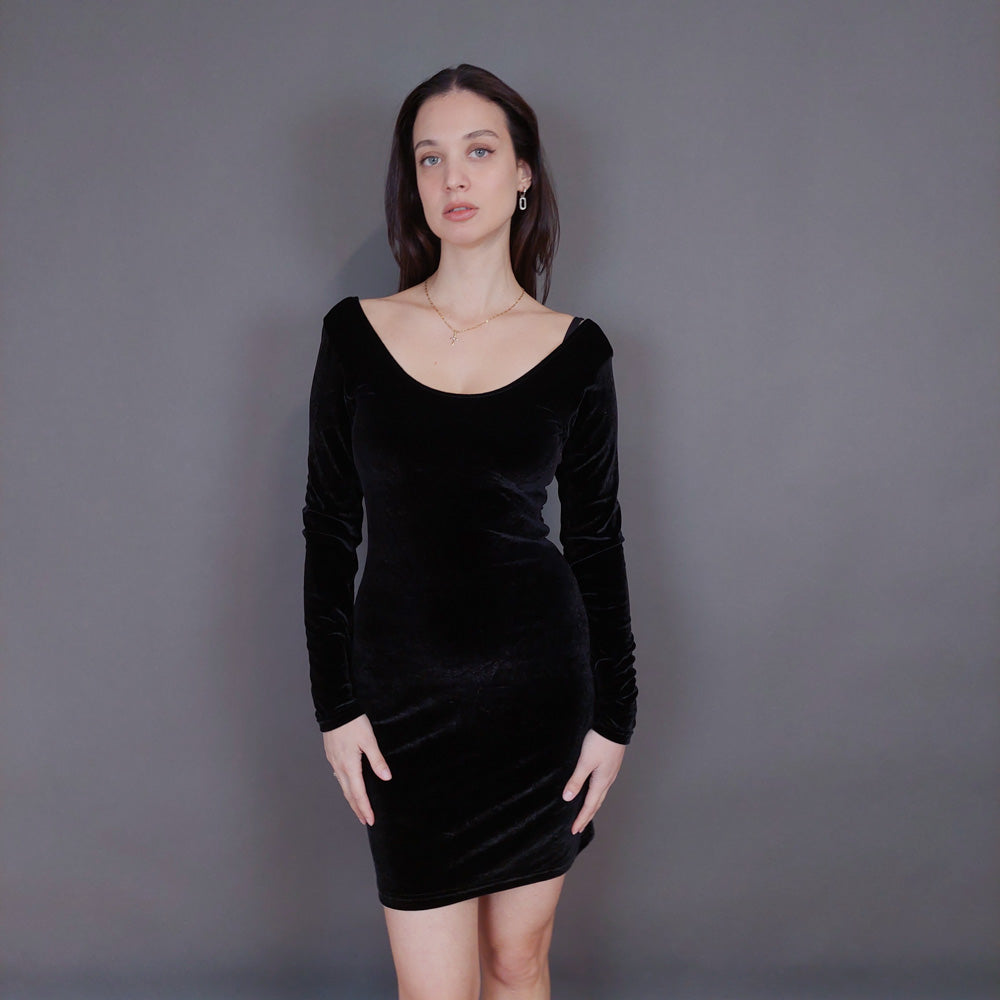 VIN-DR-33286 Vintage φόρεμα βελουτέ μαύρο S