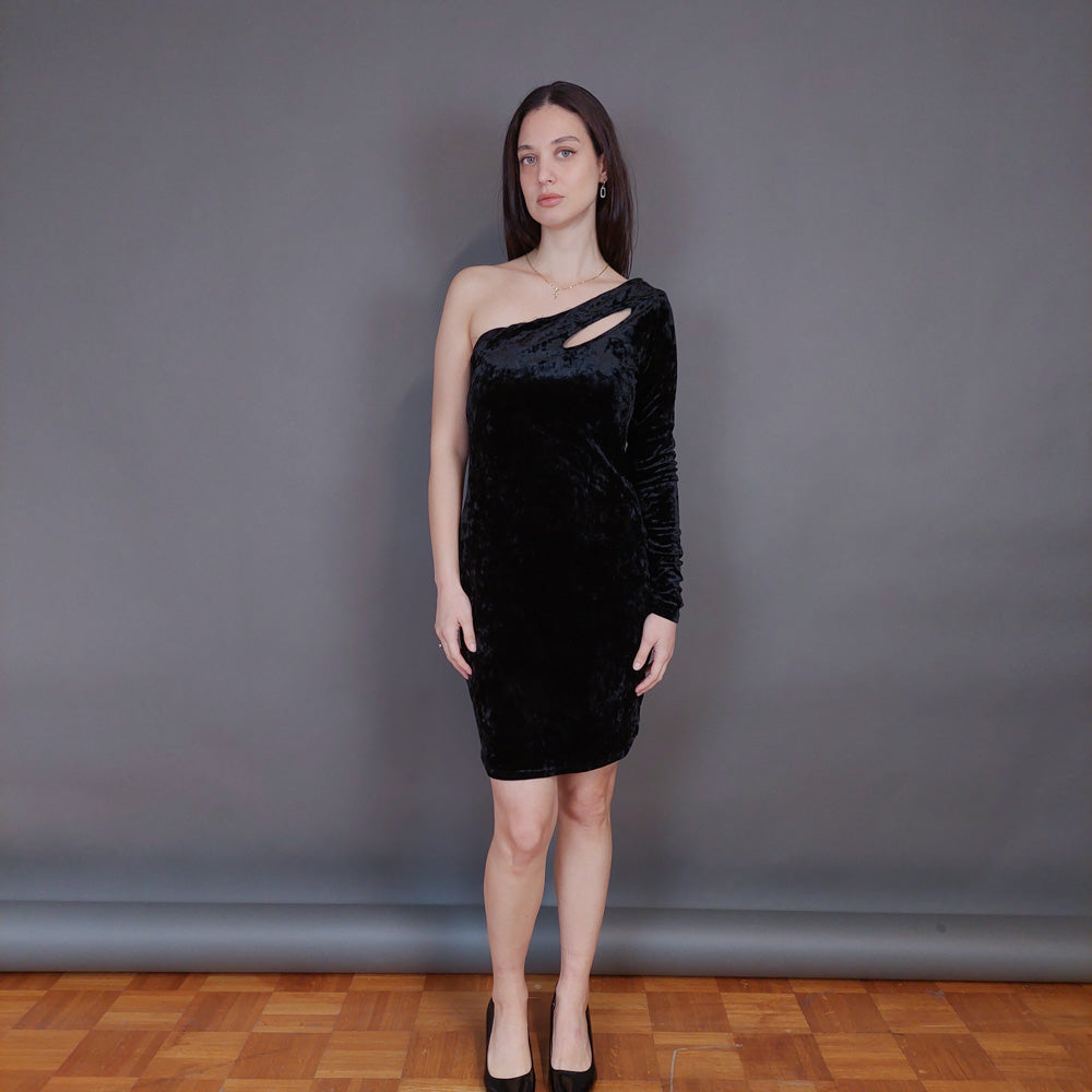 VIN-DR-33288 Vintage φόρεμα βελουτέ μαύρο L