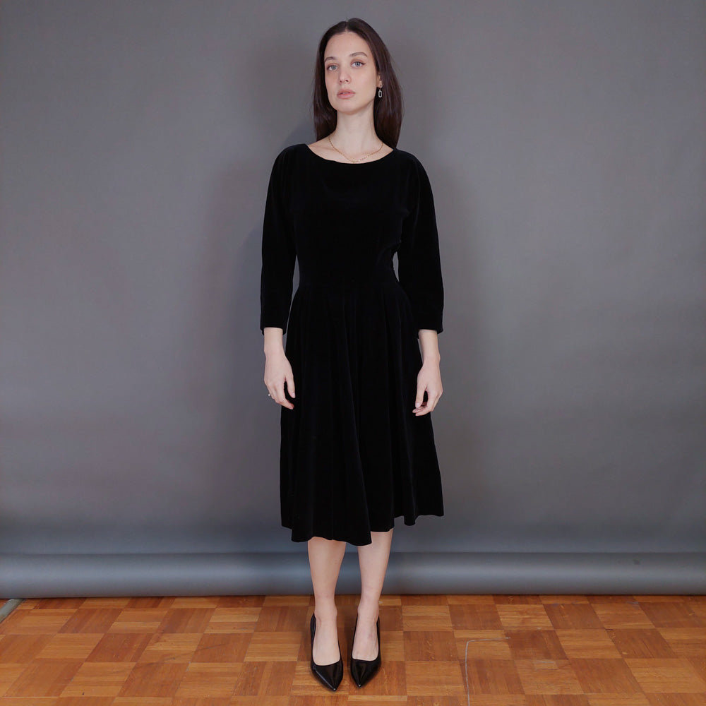 VIN-DR-33294 Vintage φόρεμα βελουτέ μαύρο M