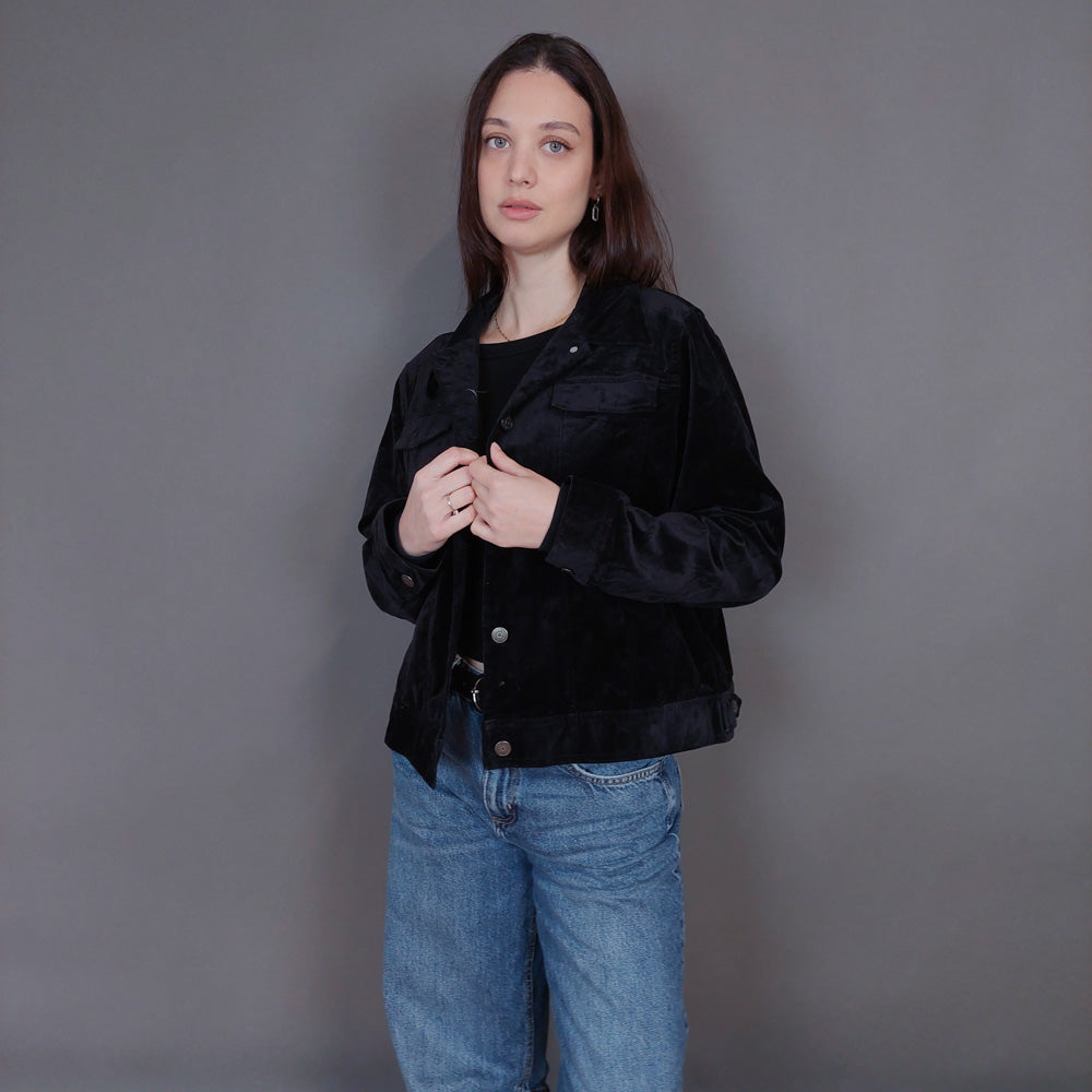 VIN-OUTW-33266 Vintage τζάκετ βελουτέ μαύρο L