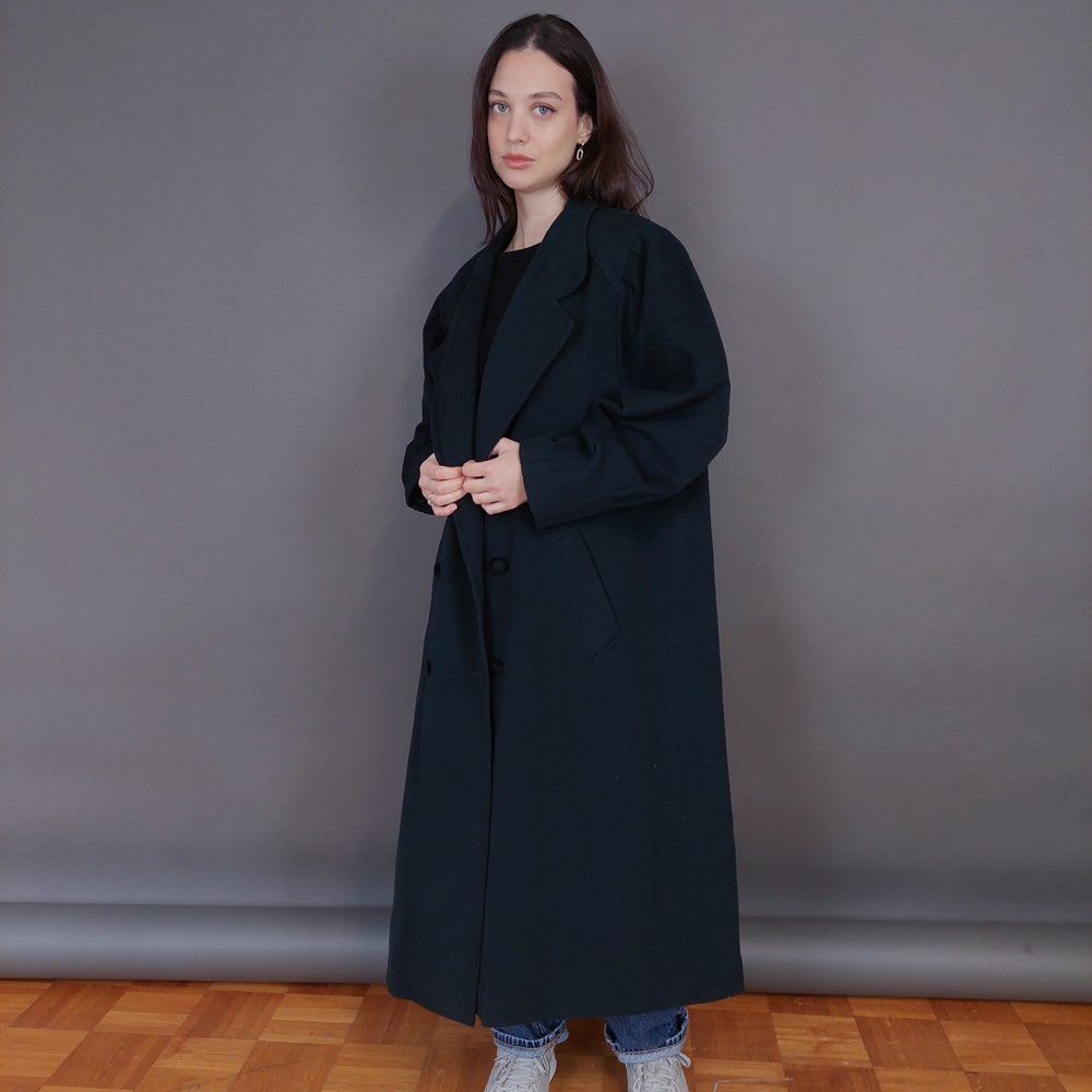 VIN-OUTW-33260 Vintage παλτό μάλλινο με κασμίρ κυπαρισσί XL