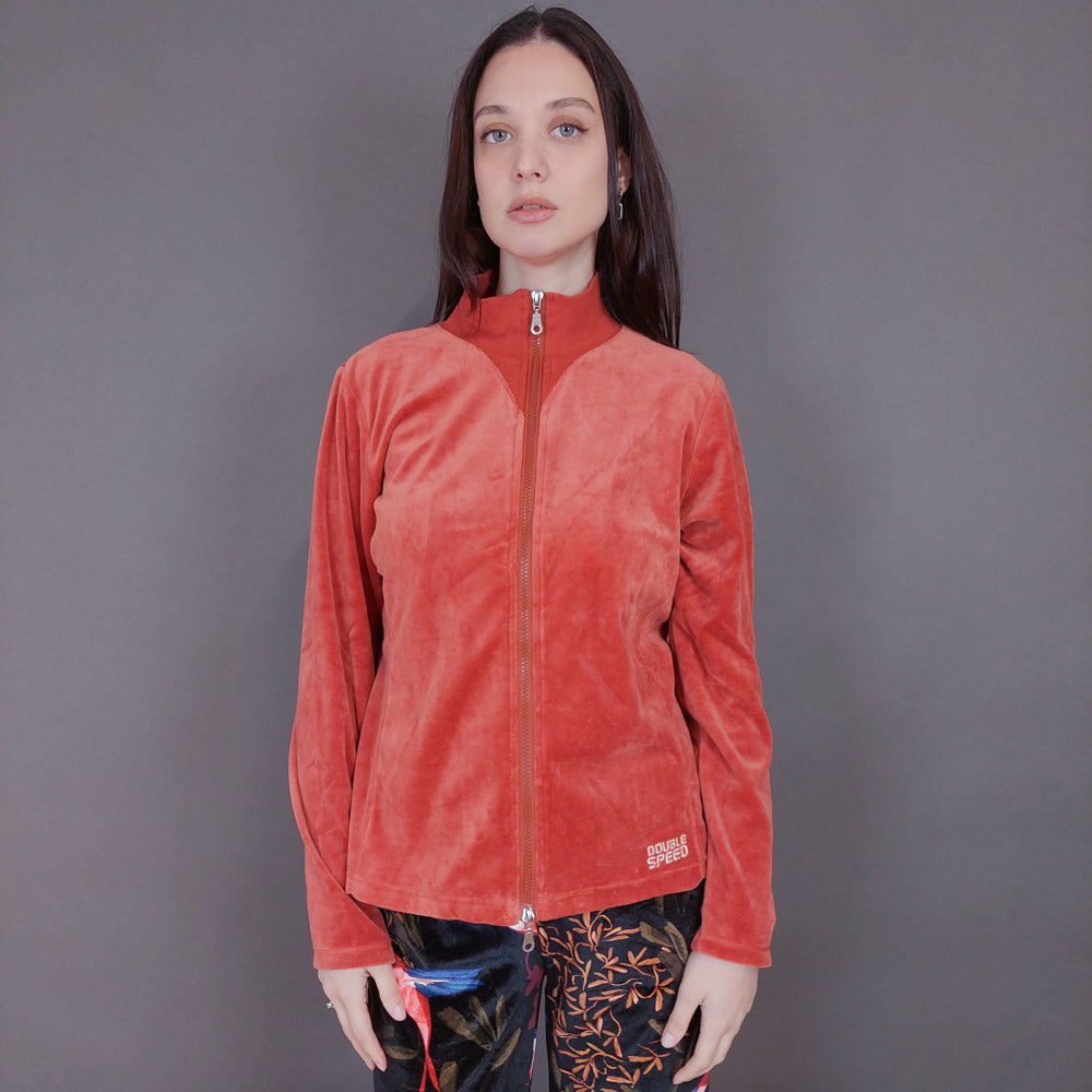 VIN-BLO-33272 Vintage ζακέτα βελουτέ κεραμιδί M-L