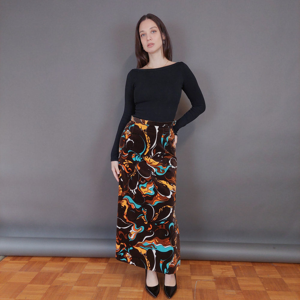 VIN-SKI-33275 Vintage βελουτέ φούστα εμπριμέ S