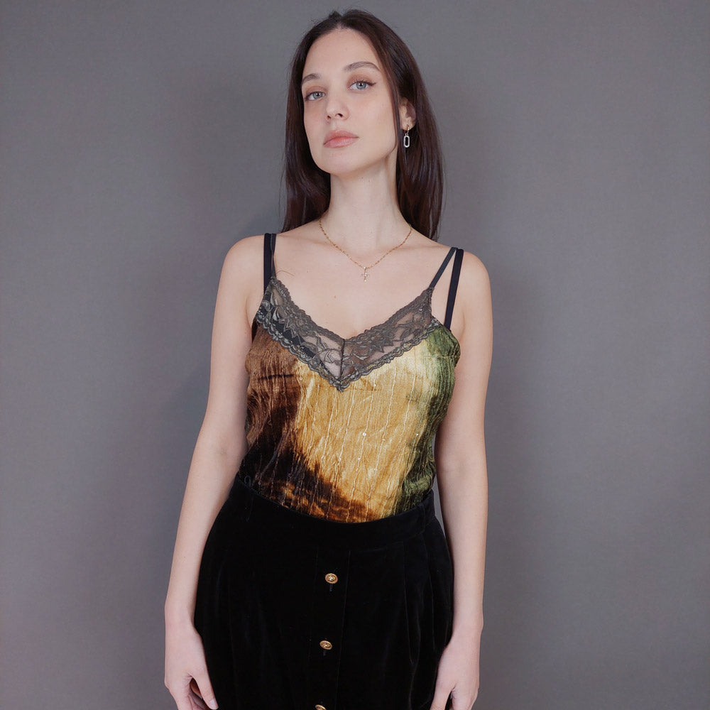 VIN-BLO-33278 Vintage τοπ βελουτέ εμπριμέ L-XL