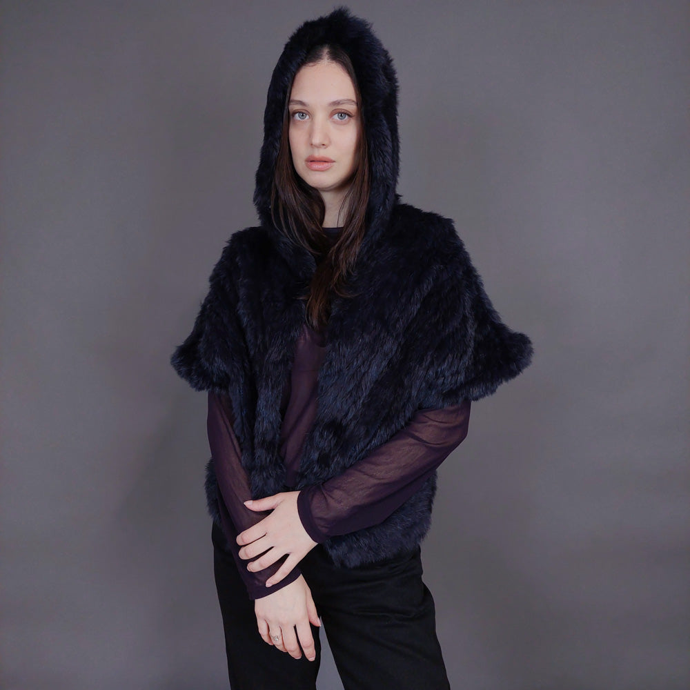 VIN-OUTW-32916 Vintage γούνινο πανωφόρι με κουκούλα S-M