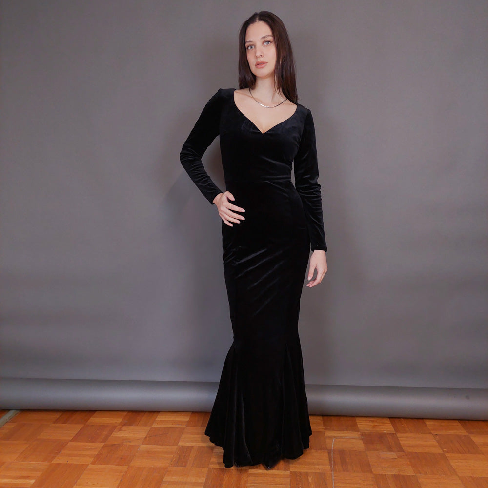 VIN-DR-32959 Vintage φόρεμα μάξι βελουτέ μαύρο S-M