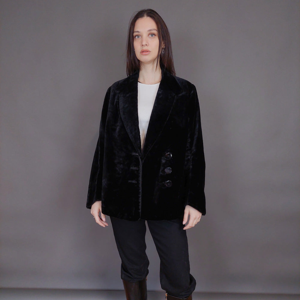 VIN-OUTW-32901 Vintage σακάκι βελουτέ μαύρο S