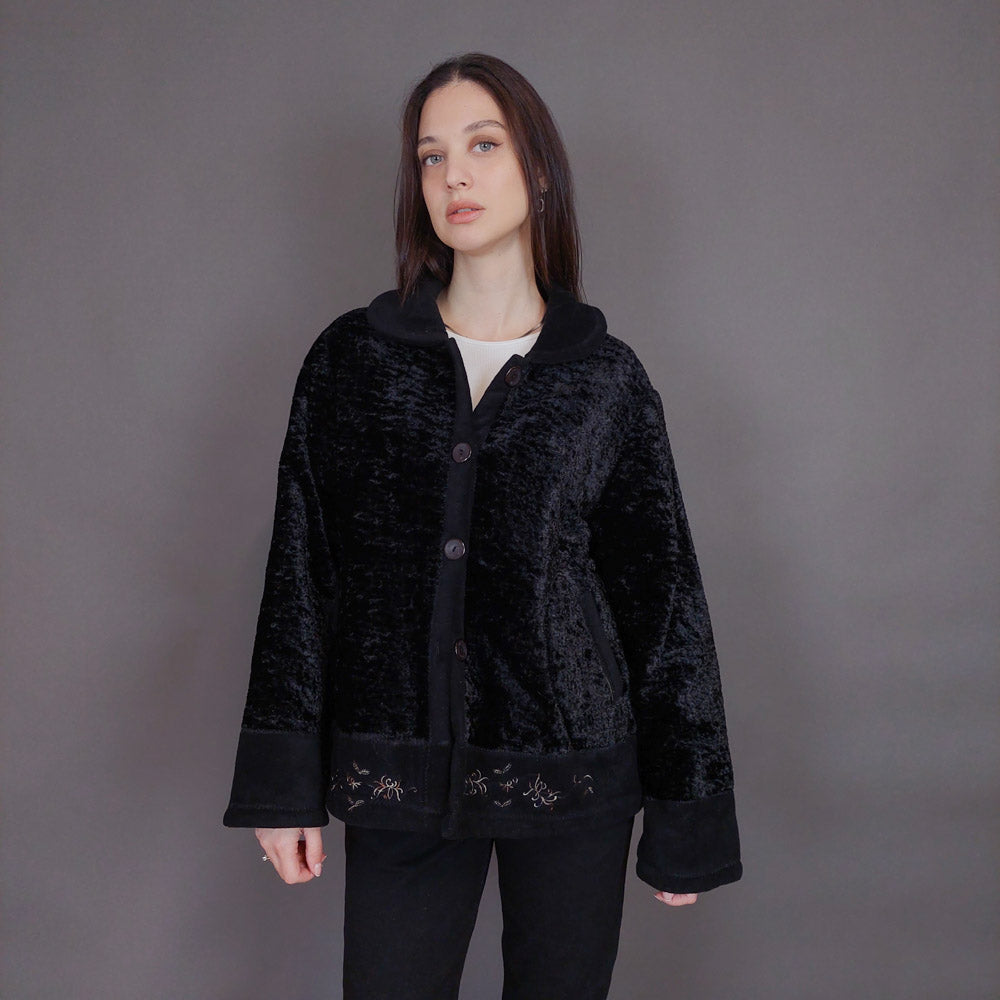 VIN-OUTW-32902 Vintage σακάκι βελουτέ μαύρο L-XL