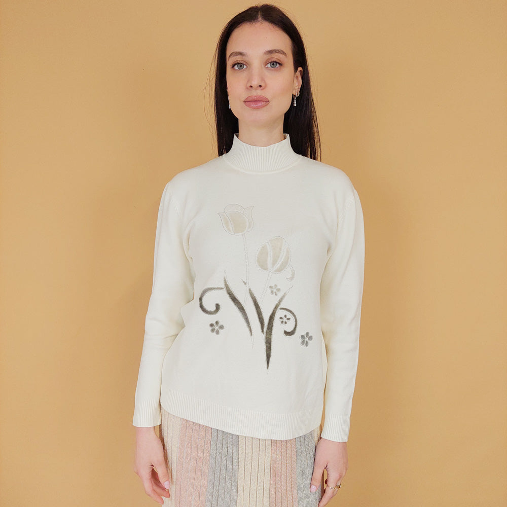 VIN-KNIT-30015 Vintage μπλούζα πλεκτή εκρού M