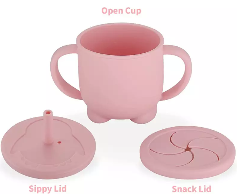 Baby Donkey Παιδικό Κύπελο σιλικόνης με καλαμάκι (160ml) και δοχείο σνακ 2 σε 1 γαλάζιο 6+ μηνών SICUSNC05