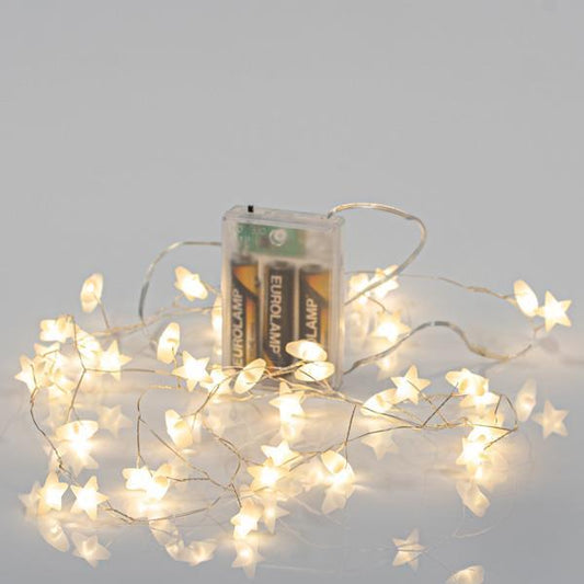 40 Mini Led, Σειρά, με Πλαστικά Αστέρια , Μπαταρίας 3xAA, Timer, Θερμό Λευκό Led ανα 3.5εκ., Προέκταση Παροχής 50εκ., IP20