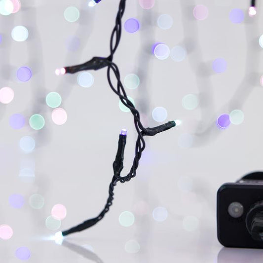 100 Led Σειρά 3mm,31V, 8 Προγράμματα, Μετασχηματιστή με Μνήμη, Προέκταση Παροχής 300cm, Πράσινο PVC Καλώδιο, Opal Χρωματιστό Led ανα 5εκ., IP44