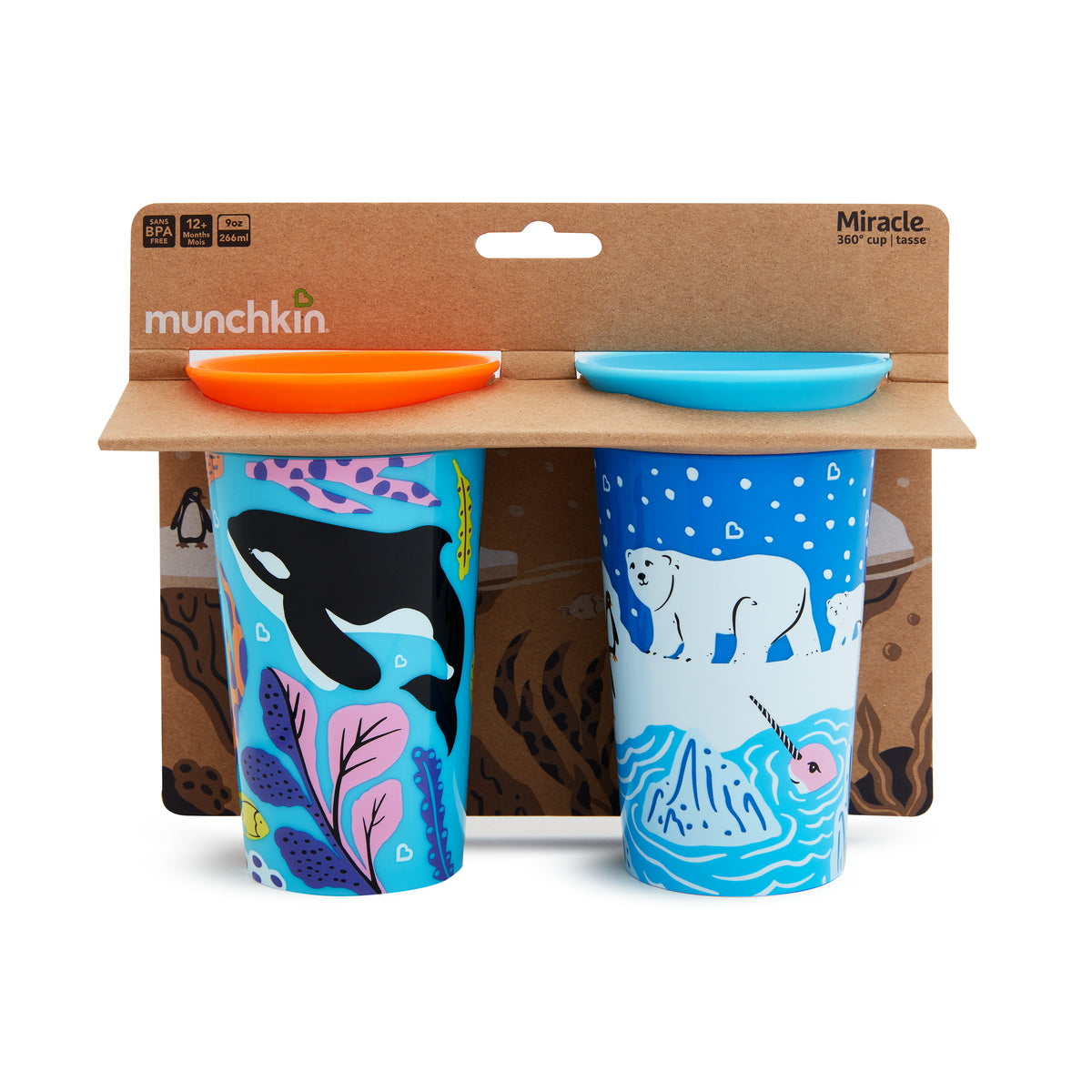 Munchkin 2 Miracle 360° Deco Sippy Cups 266ml -Πολική αρκούδα/Όρκα 51766
