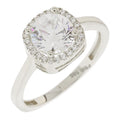 Δαχτυλίδι λευκόχρυσο Κ14 ροζέτα με λευκή κεντρική τετράγωνη πέτρα και λευκά ζιργκόν