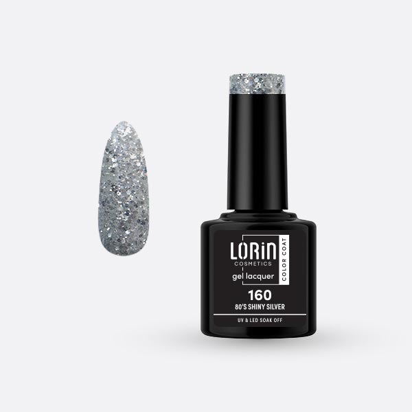 Lorin Gel Lacquer Ημιμόνιμο Βερνίκι 8ml. #160 (80  s Shiny Silver)