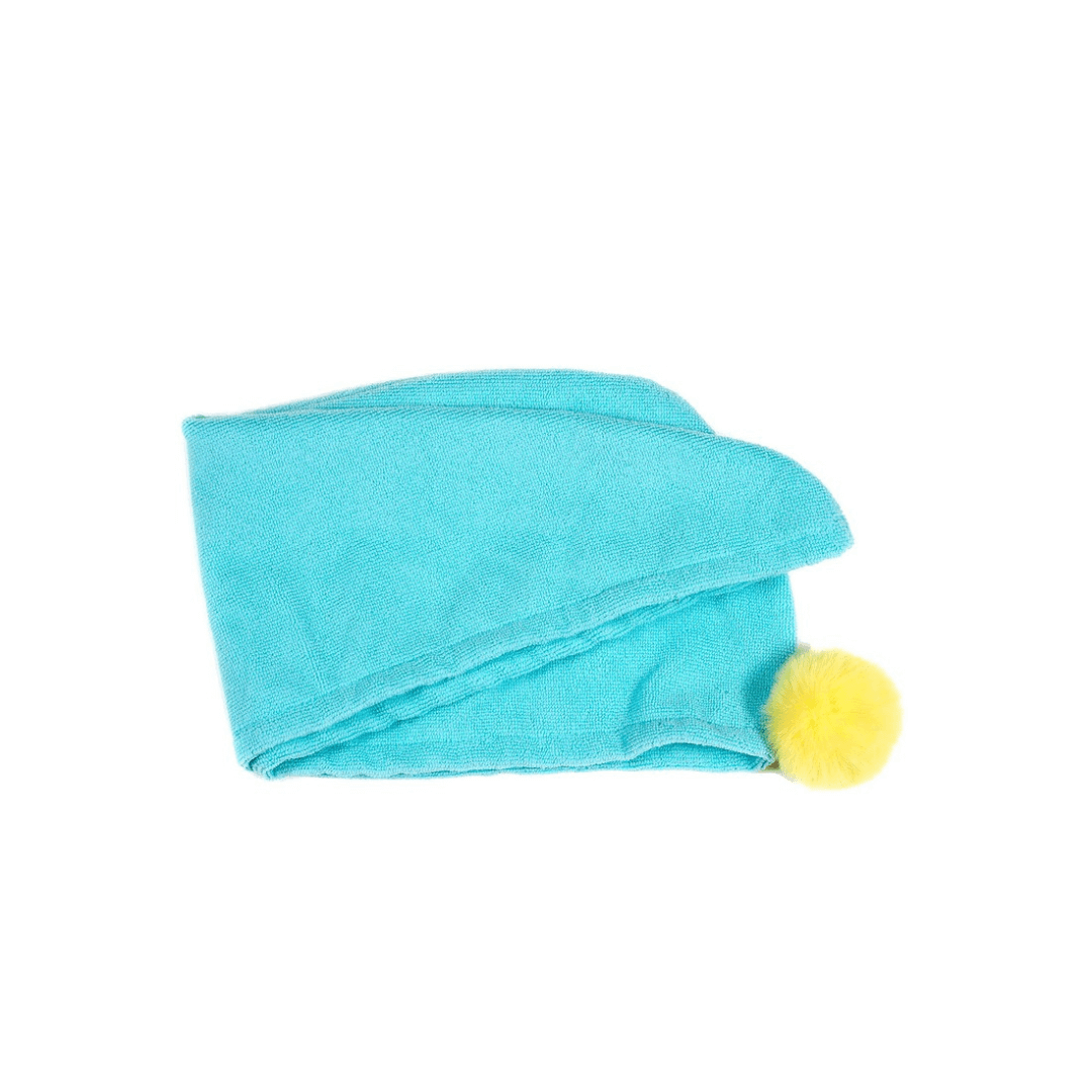 1pc Απορροφητική Πετσέτα-Τυρμπάν Για Στέγνωμα Μαλλιών Με Πομπομ - Γαλάζια | Cheesecake