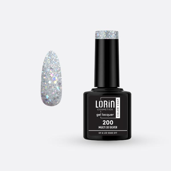 Lorin Gel Lacquer Ημιμόνιμο Βερνίκι 8ml. #200 (Multi 3D Silver)