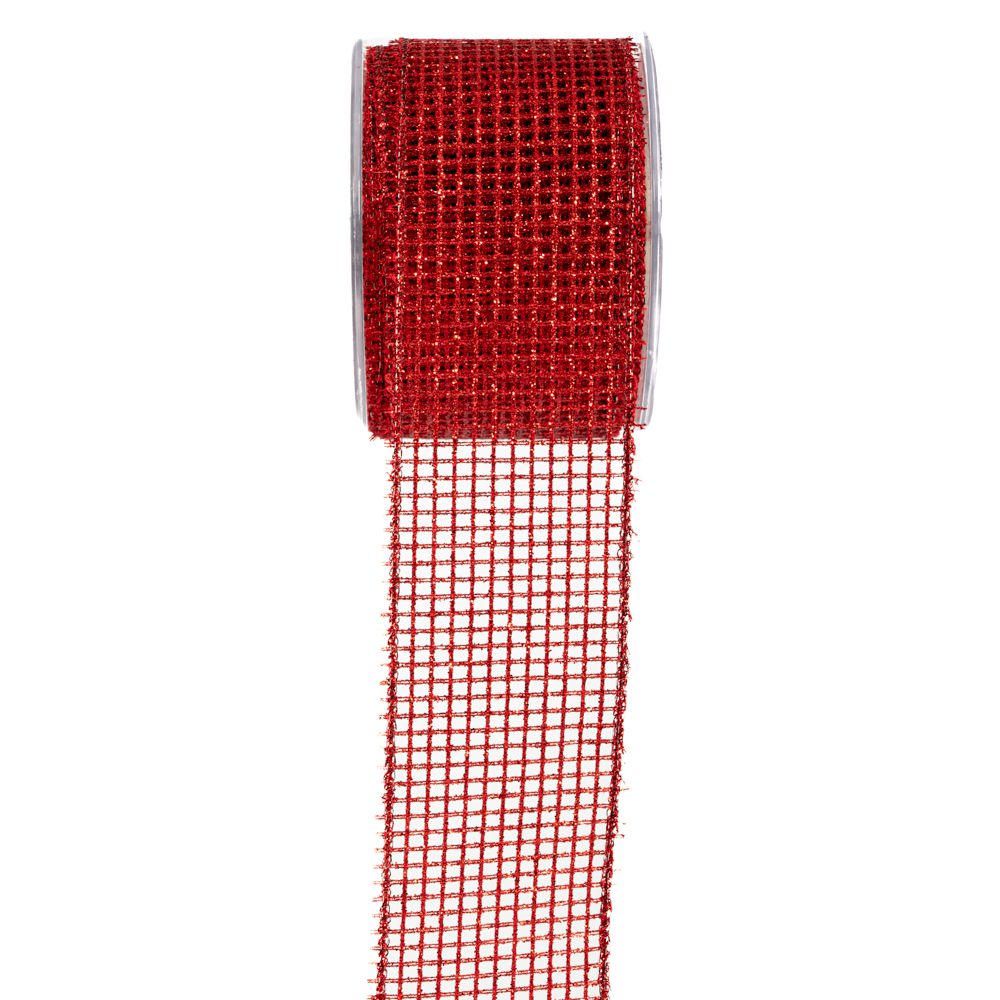 Κορδέλα Glitter Grid Κόκκινο 6,7εκ. 9μ.
