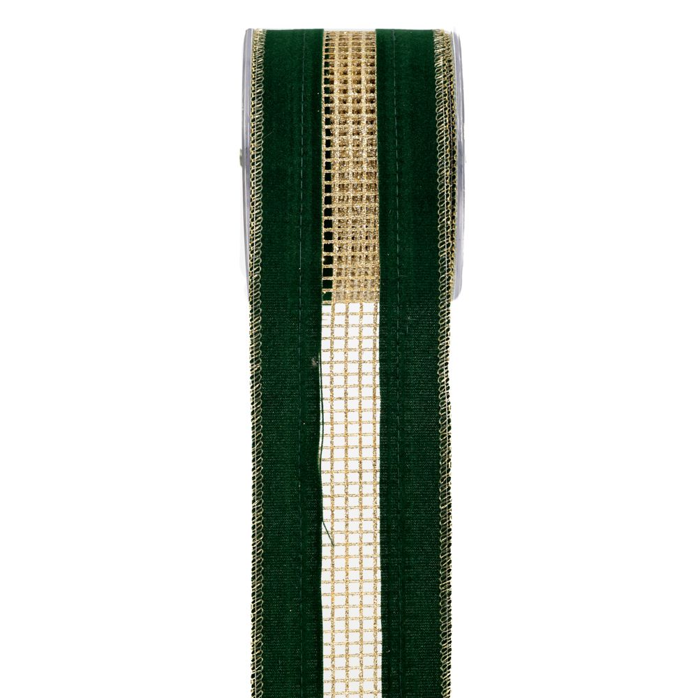 Κορδέλα Πράσινο Χρυσό Velvet Glitter Net 6,7εκ. 4.5μ.