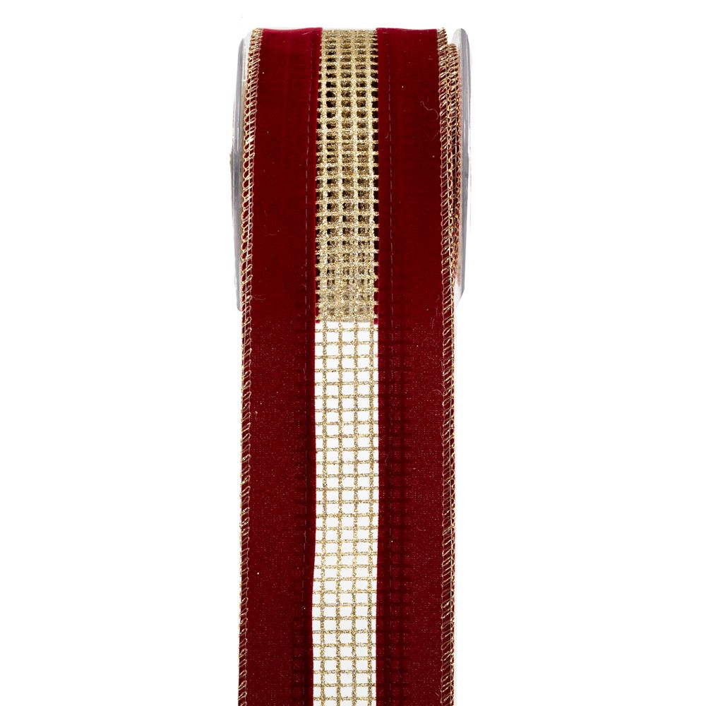 Κορδέλα Μπορντώ Χρυσό Velvet Glitter Net 6,7εκ. 4.5μ.