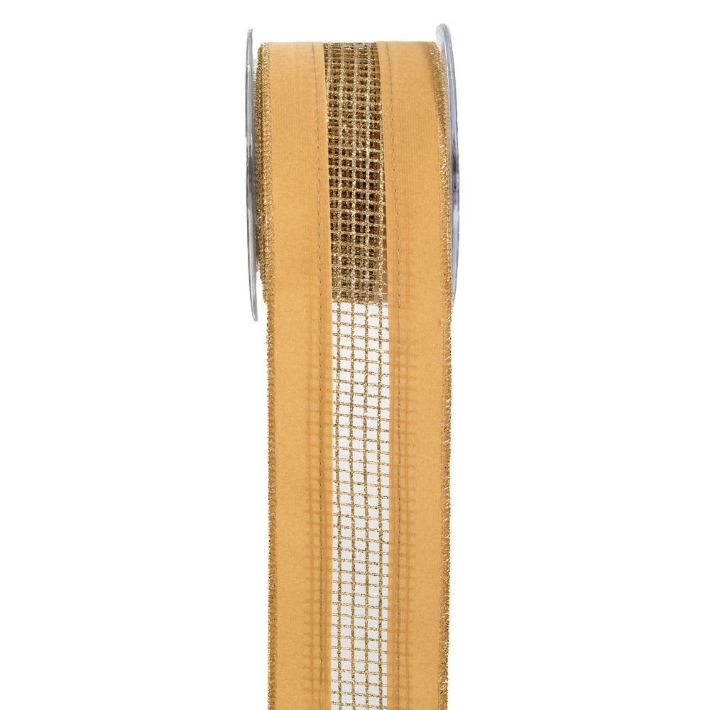 Κορδέλα Μπεζ Χρυσό Velvet Glitter Net 6,7εκ. 4.5μ.