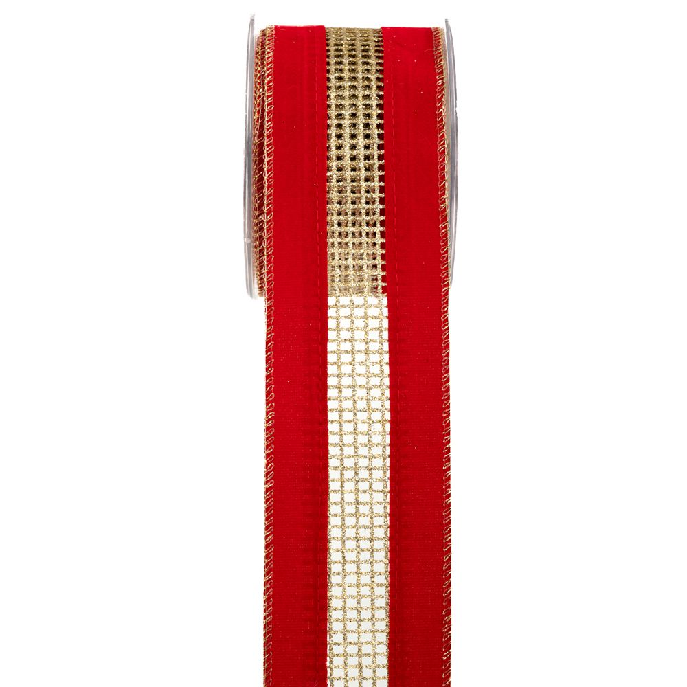 Κορδέλα Κόκκινο Χρυσό Velvet Glitter Net 6,7εκ. 4.5μ.