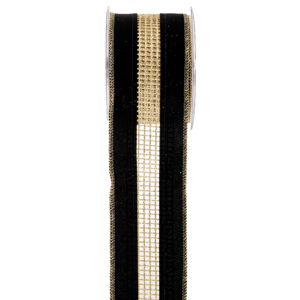 Κορδέλα Μαύρο Χρυσό Velvet Glitter Net 6,7εκ. 4.5μ.