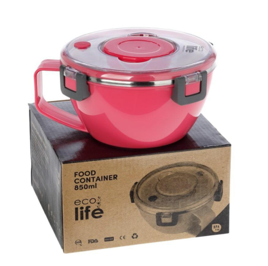 Eco life Round Double Wall Φαγητοδοχείο - Θερμός Με Χώρισμα 850Ml - Ροζ 33-BO-9071