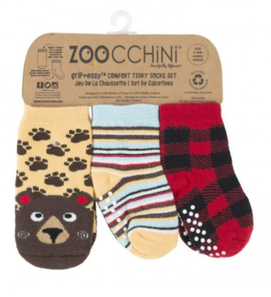Zoocchini GRIP+EASY™ Καλτσάκια Μπόσλεϋ ο αρκούδος  (3 τεμ) 0+ έως 2 ετών ZOO11808