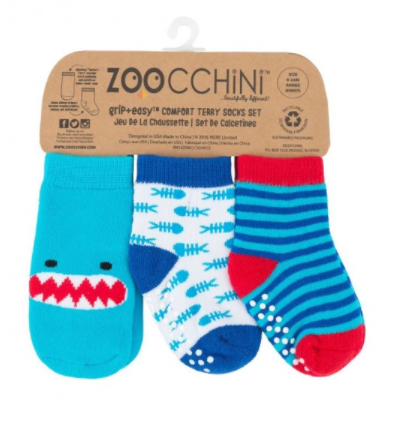 Zoocchini GRIP+EASY™ Καλτσάκια Καρχαρίας (3 τεμ) 0+ έως 2 ετών ZOO11801