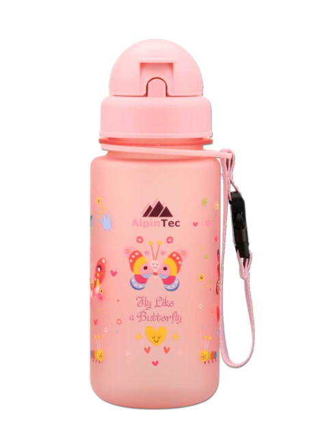 AlpinTec Παγούρι Kids 400Ml Πεταλούδα Με Καλαμάκι ροζ  C-400FL-BU