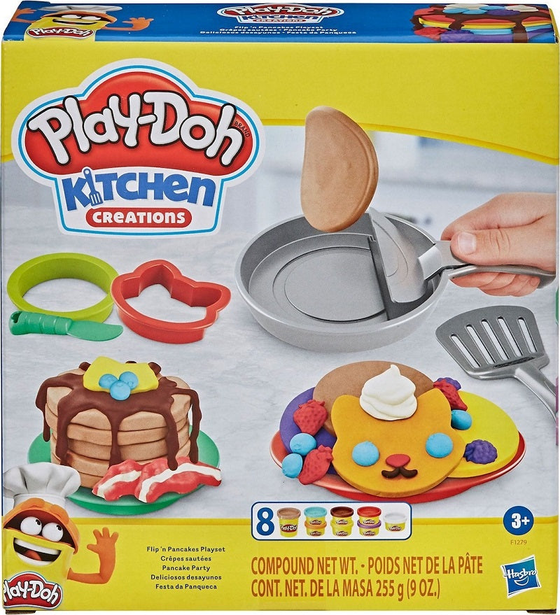 Hasbro Play-Doh Πλαστελίνη – Παιχνίδι Kitchen Creations Flip’ n’ Pancakes για 3+ Ετών, 8τμχ
