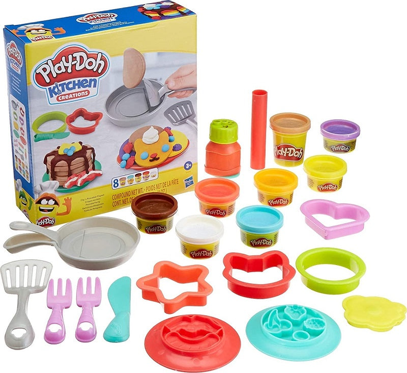 Hasbro Play-Doh Πλαστελίνη – Παιχνίδι Kitchen Creations Flip’ n’ Pancakes για 3+ Ετών, 8τμχ