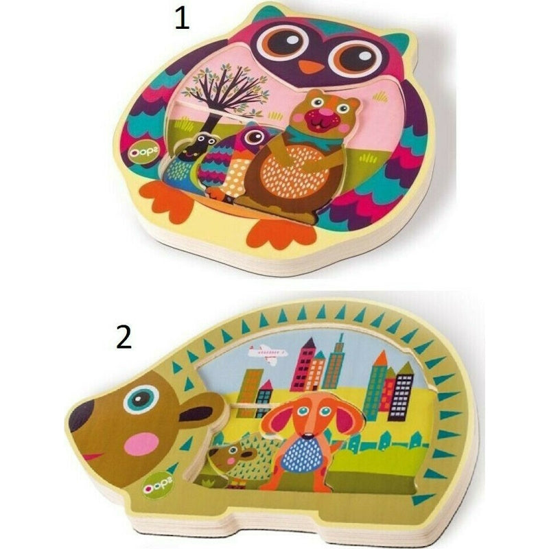 Oops Ξύλινο Παιδικό Puzzle Σφηνώματα Easy 4pcs (Δάσος ή Πόλη) 1τμχ