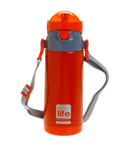 Ecolife Ανοξείδωτο Παγούρι Θερμός με Καλαμάκι σε Κόκκινο χρώμα 400ml 33-BO-2997