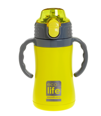 Ecolife  Παιδικό Θερμός με Καλαμάκι 300ml Kids Thermos Κίτρινο 33-BO-2998