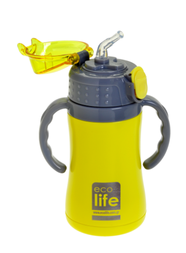 Ecolife  Παιδικό Θερμός με Καλαμάκι 300ml Kids Thermos Κίτρινο 33-BO-2998