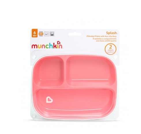 Munchkin Δίσκος Φαγητού με Αντιολισθητική Βάση 2 τμχ. Ροζ-Μωβ 12448
