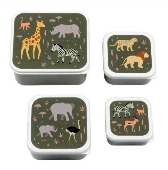 A little lovely company Σετ 4 δοχεία φαγητού Lunch &amp; Snack Box Savanna
