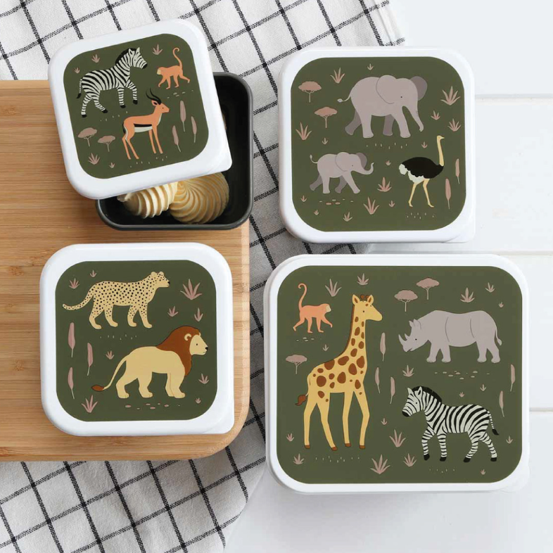A little lovely company Σετ 4 δοχεία φαγητού Lunch &amp; Snack Box Savanna
