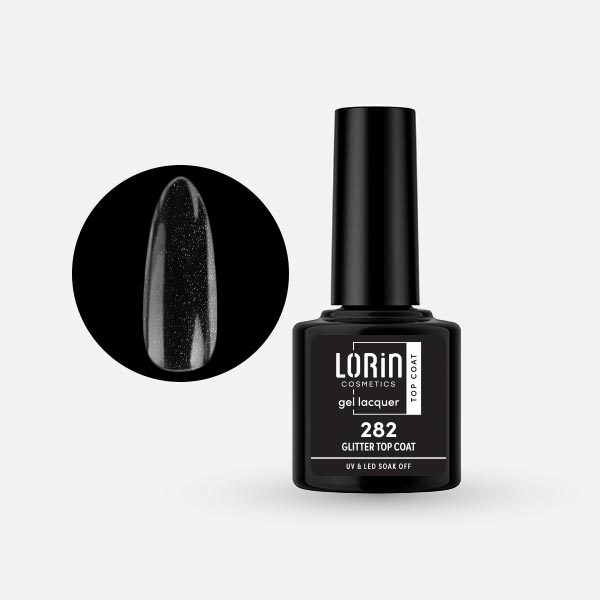 Lorin Gel Lacquer Ημιμόνιμο Βερνίκι 8ml. #282 (Glitter Top Coat)
