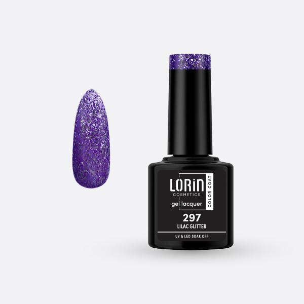Lorin Gel Lacquer Ημιμόνιμο Βερνίκι 8ml. #297 (Lilac Glitter)