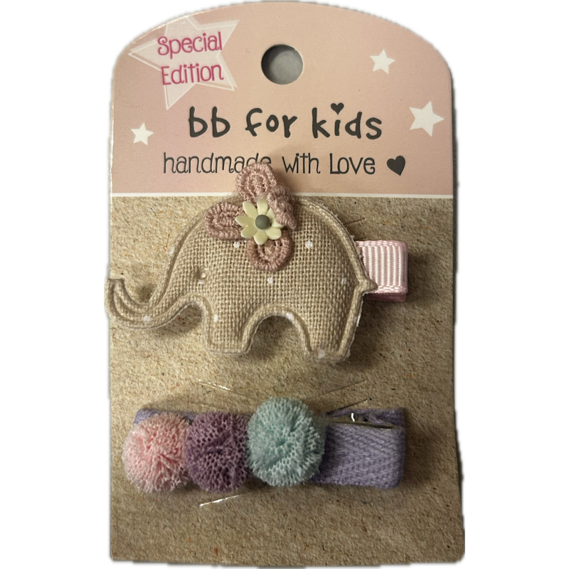 bb Klostermann Παιδικά Κοκαλάκια Handmade clips (ελέφαντας & pompom)