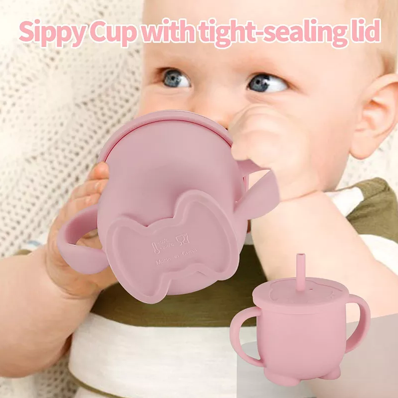 Baby Donkey Παιδικό Κύπελο σιλικόνης με καλαμάκι (160ml) και δοχείο σνακ 2 σε 1 γαλάζιο 6+ μηνών SICUSNC05