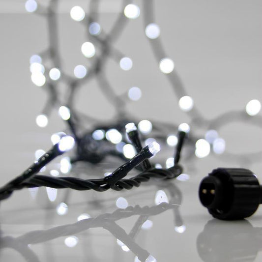 100 Led Σειρά, 3mm, 31V Μετασχηματιστή, 4 Επεκτάσεις Εως 3 Σετ, Πράσινο PVC Καλώδιο, Λευκό Led ανα 5εκ., Προέκταση Παροχής 3m, IP 44