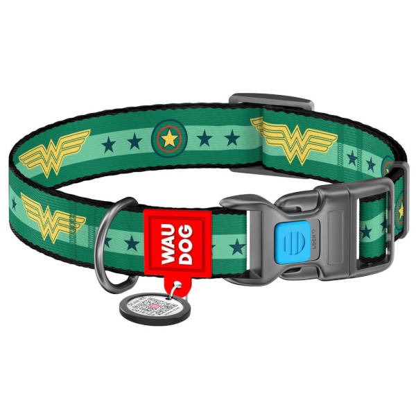 Wau Dog Περιλαίμιο Σκύλου "Wonder Woman 2" Green Με Smart ID &amp; Κούμπωμα Ασφαλείας - 2x24-40cm