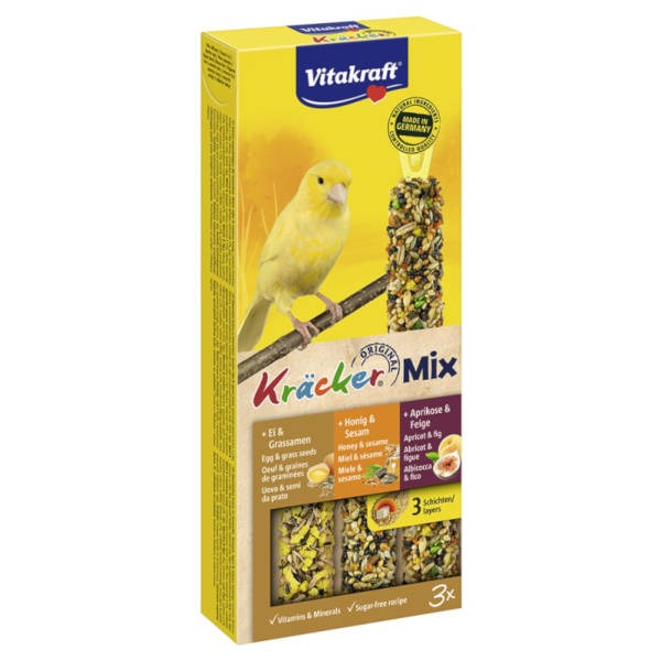 Vitakraft Kracker Trio Mix - Τριπλό Στικ Αυγό, Φρούτα Και Μέλι-Σουσάμι 3τμχ 80gr